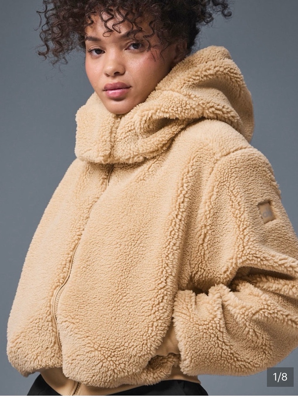 ALO Yoga Foxy Sherpa Hooded Jacket in Camel